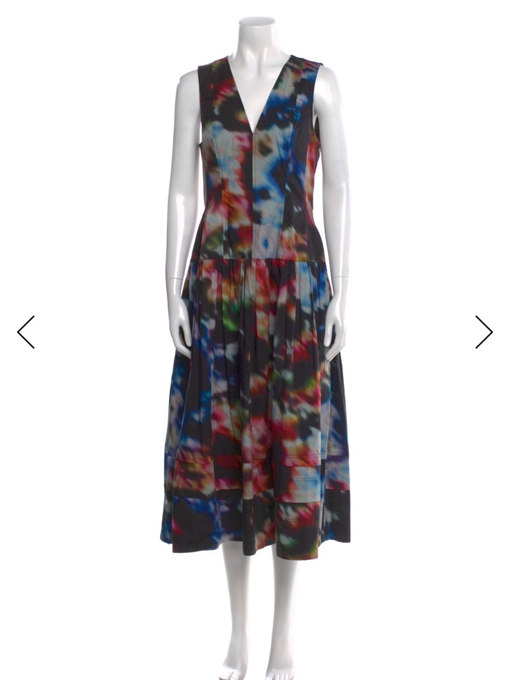 Ulla Johnson Multicolor Abstract Floral V-Neck Midi Dress